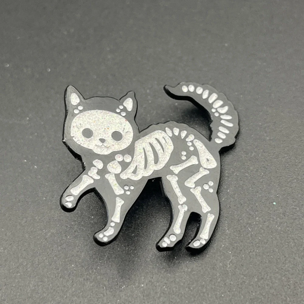 Kitty Cat Glitter Skeleton Lapel‎ Hat Pin